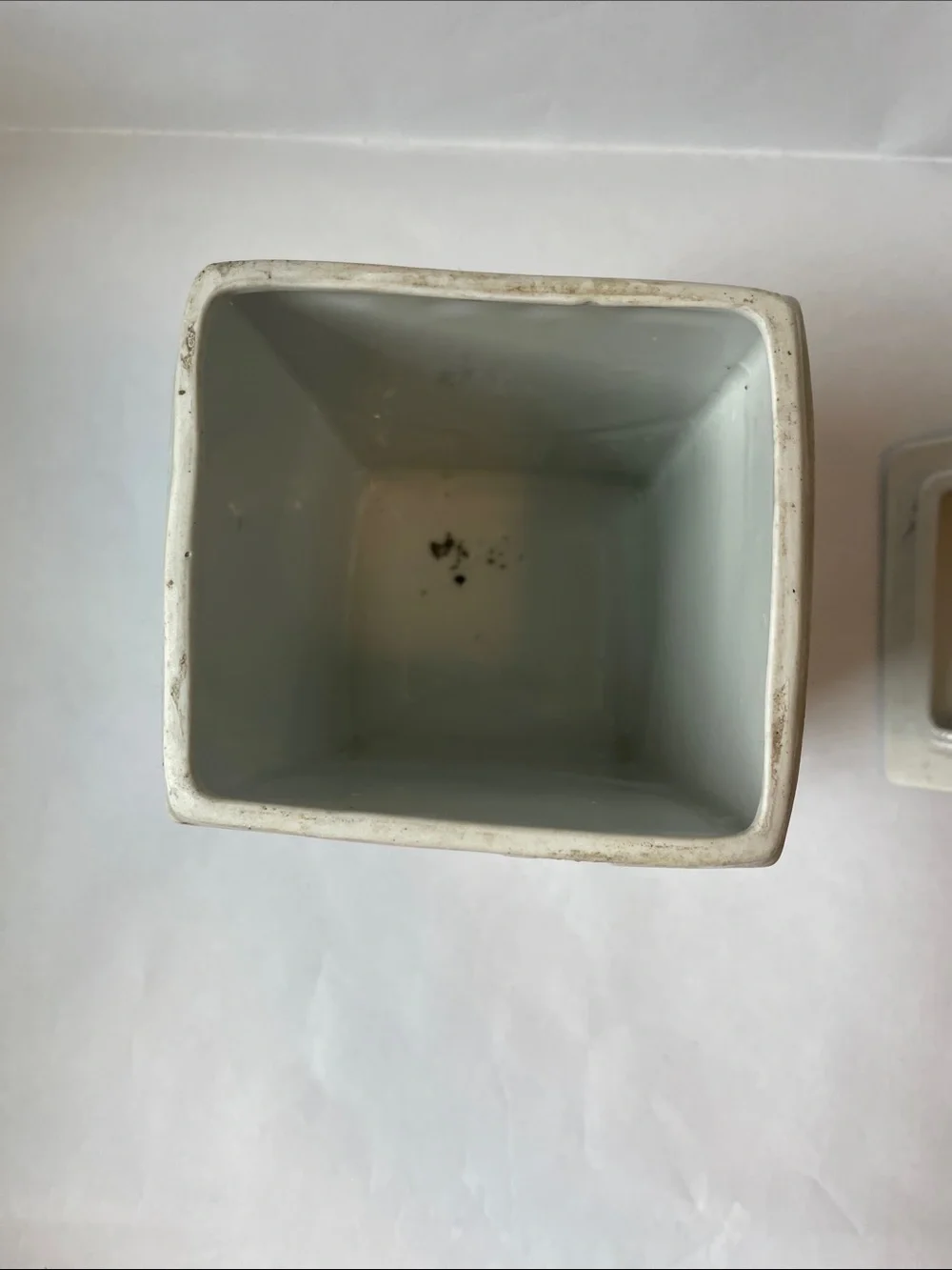 Antique White Block Germany Tea Canister Lid Gold Trim Iridescent Lusterware